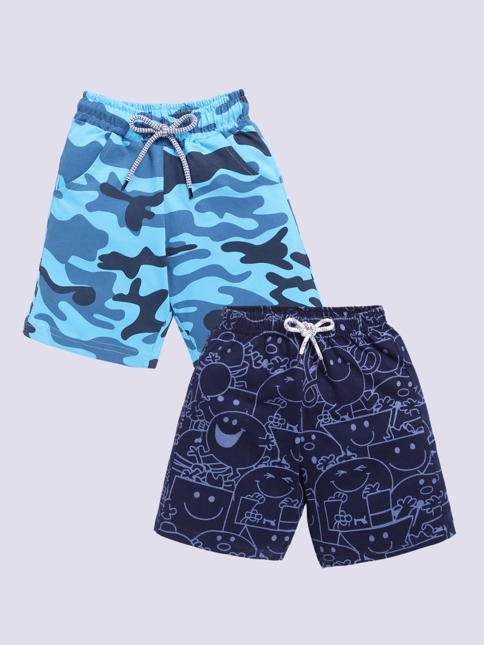 Kidcity Boys shorts Combo set (pack of 2) |Sinker shorts|Sky blue, Navy shorts combo front view