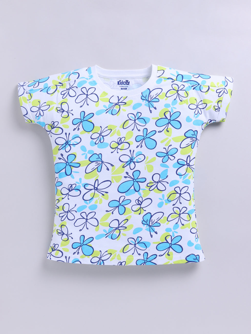 Kidcity Cotton Sinker Butterfly Graphics Allover Print Tops - Multicolor front view