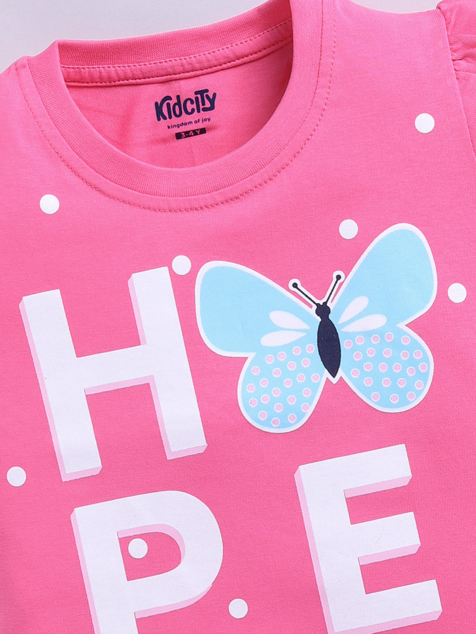 Kidcity Cotton Sinker Butterfly Graphics & Hope Text Allover Print Tops - Pink zoom view