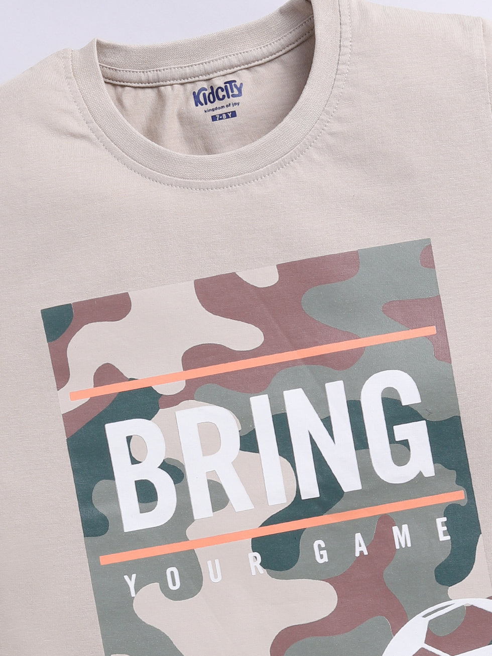 Kidcity Cotton Sinker Camouflage Sports Graphics & Bring Your Game Text Placement Print T-Shirts - Beige zoom view