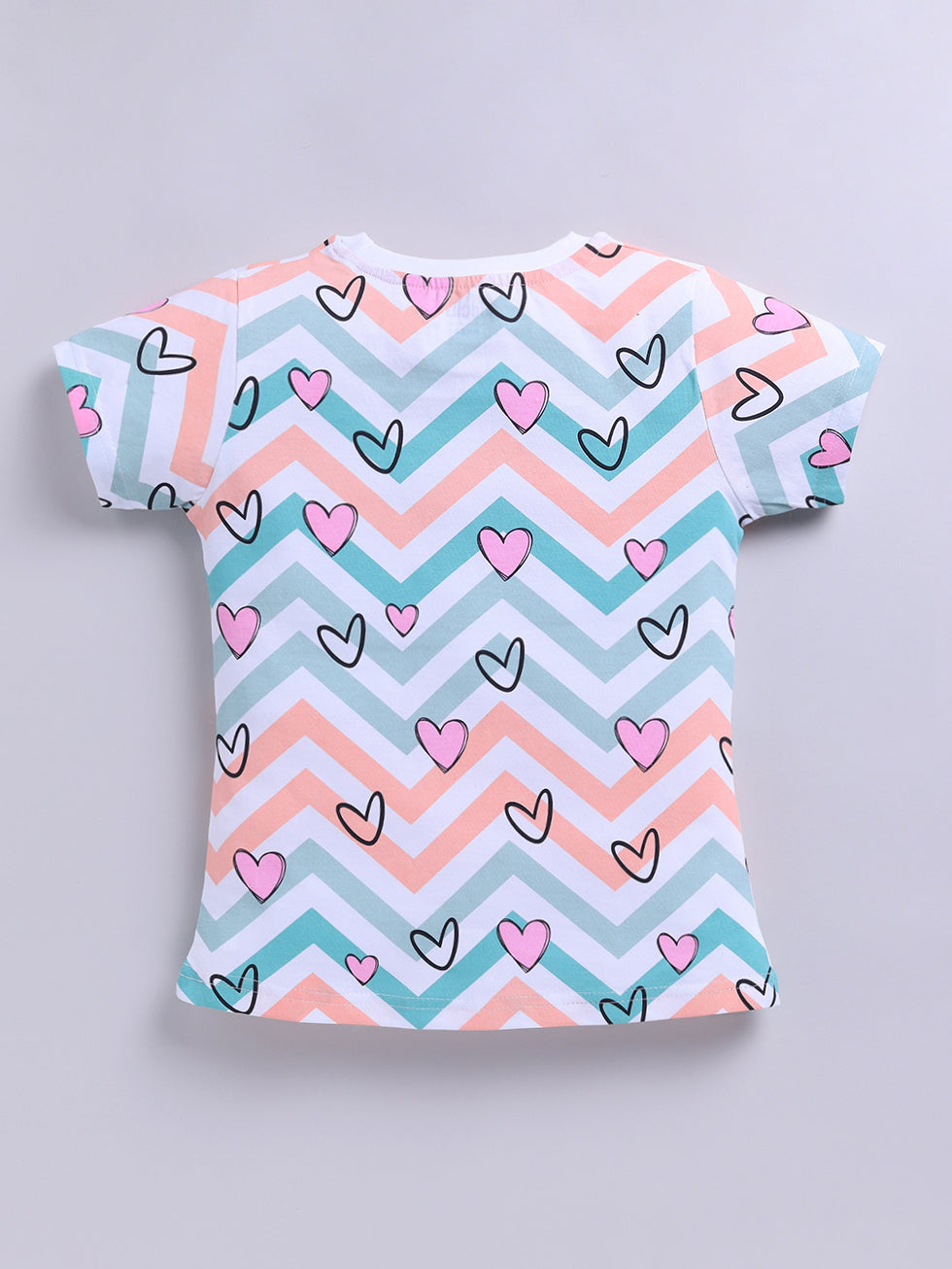 Kidcity Cotton Sinker Chevron & Hearts Printed Allover Print Tops - White back view