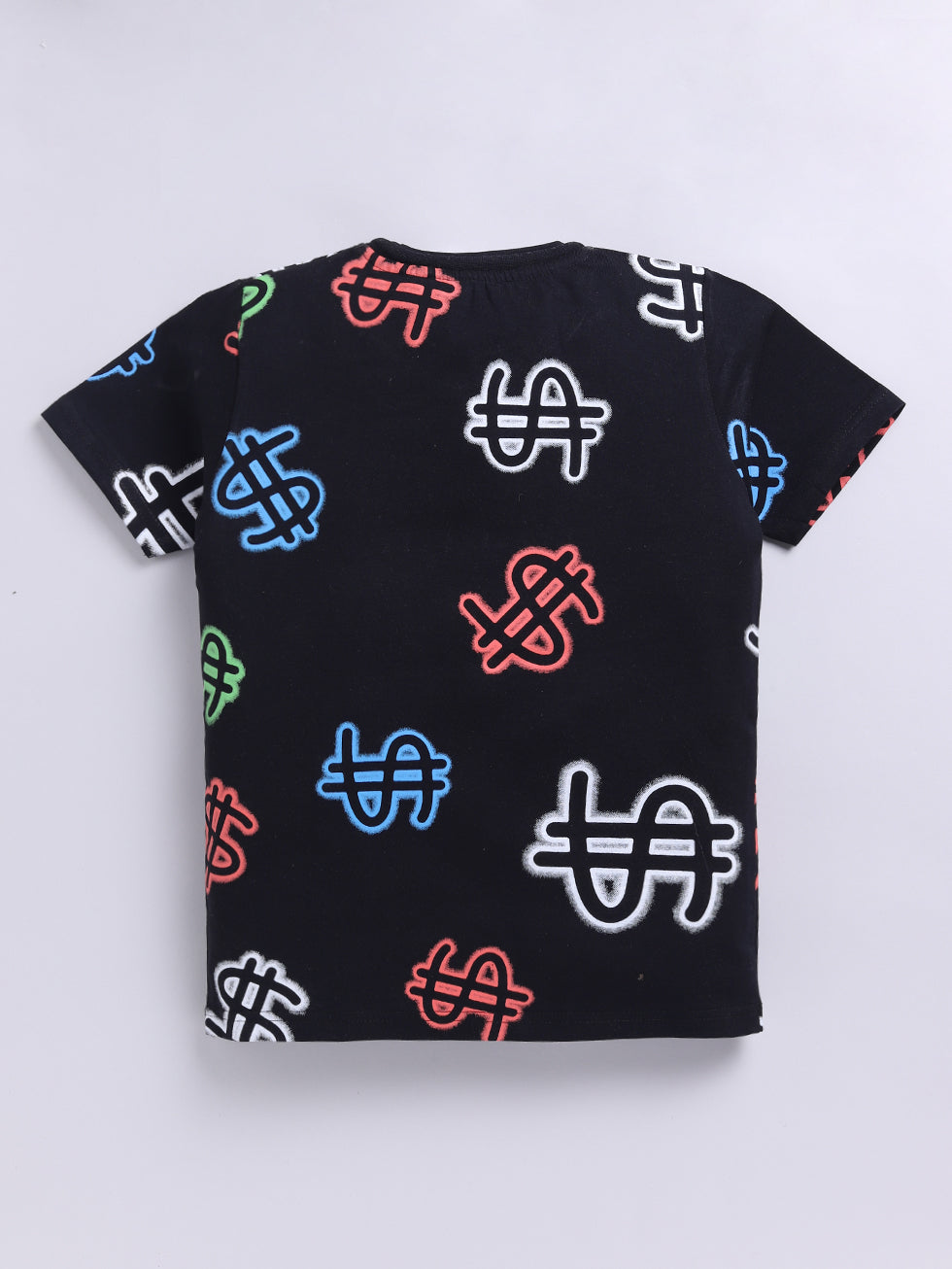 Kidcity Cotton Sinker Dollar Signs Graphics & Insane Text Allover Print T-Shirts - Black back  view