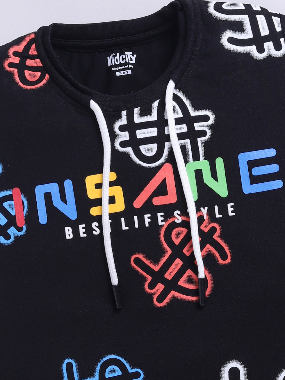 Kidcity Cotton Sinker Dollar Signs Graphics & Insane Text Allover Print T-Shirts - Black  zoom view