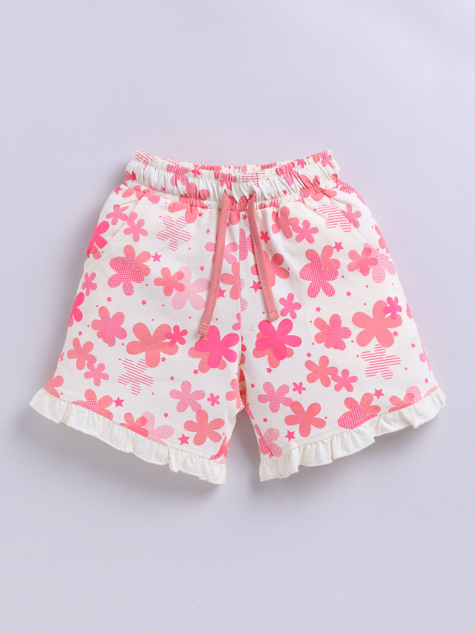 Kidcity Cotton Sinker Floral Allover Print Shorts - Off-White front view