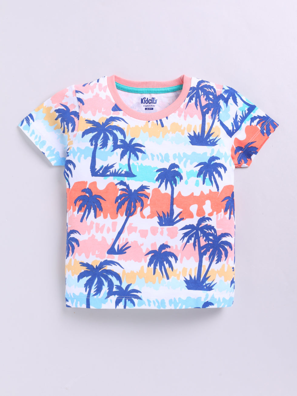 Kidcity Cotton Sinker Half Sleeves Plum Tree Print T-Shirts - Multicolor Front view