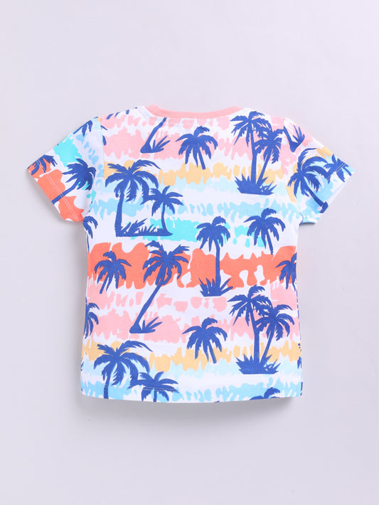 Kidcity Cotton Sinker Half Sleeves Plum Tree Print T-Shirts - Multicolor back view