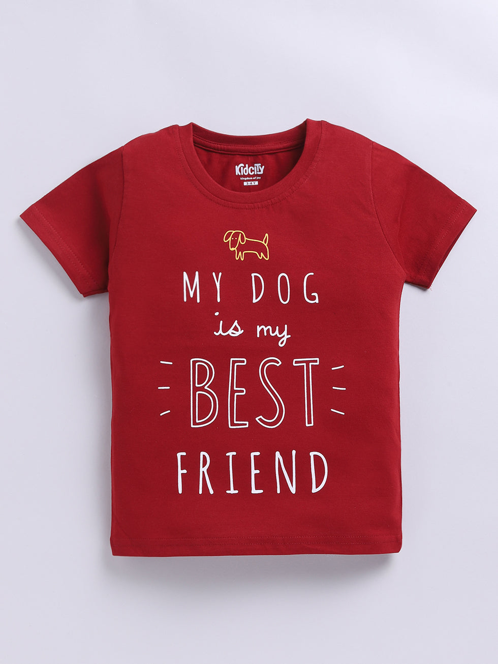Kidcity Cotton Sinker My Dog is My Best Friend Text Placement Print T-Shirts - Maroon front view
