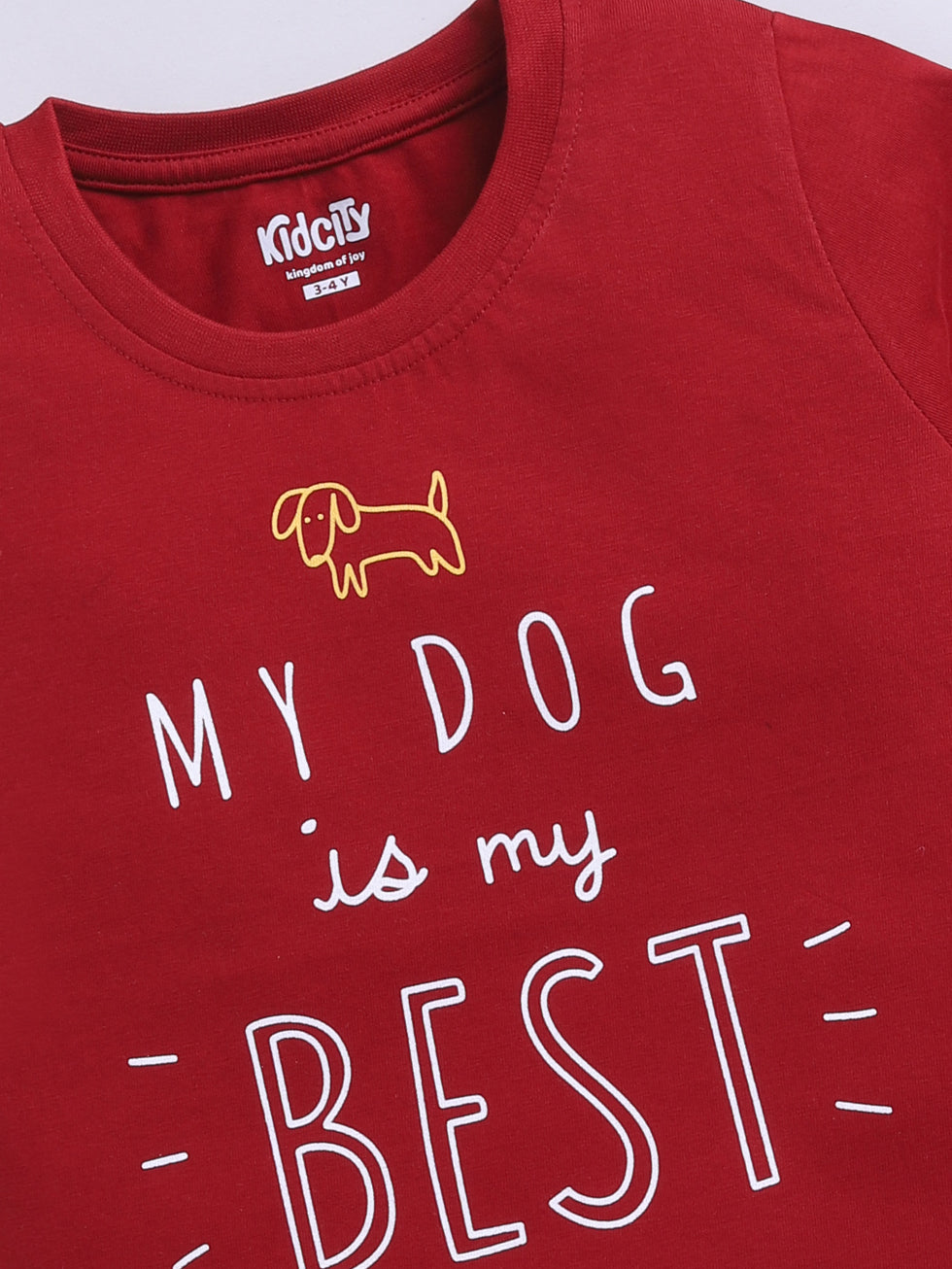 Kidcity Cotton Sinker My Dog is My Best Friend Text Placement Print T-Shirts - Maroon zoom view