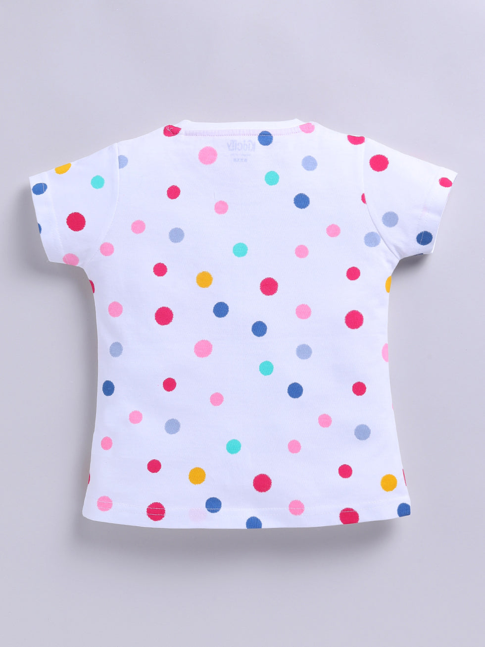 Kidcity Cotton Sinker Polka Dot and Cheerful Flower-Face Pocket Allover Print Tops - White back view