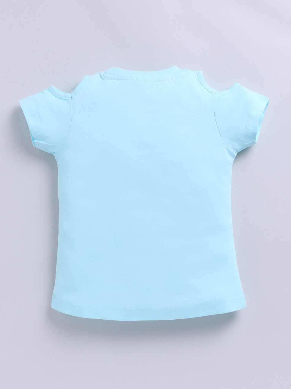 Kidcity Cotton Sinker Smiling Girl Wearing Rainbow Headphones Graphics Placement Print Tops - Sky Blue back view