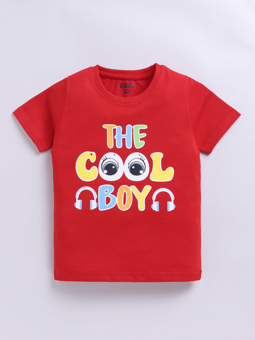 Kidcity Cotton Sinker The Cool Boy Text Placement Print T-Shirts - Red front view