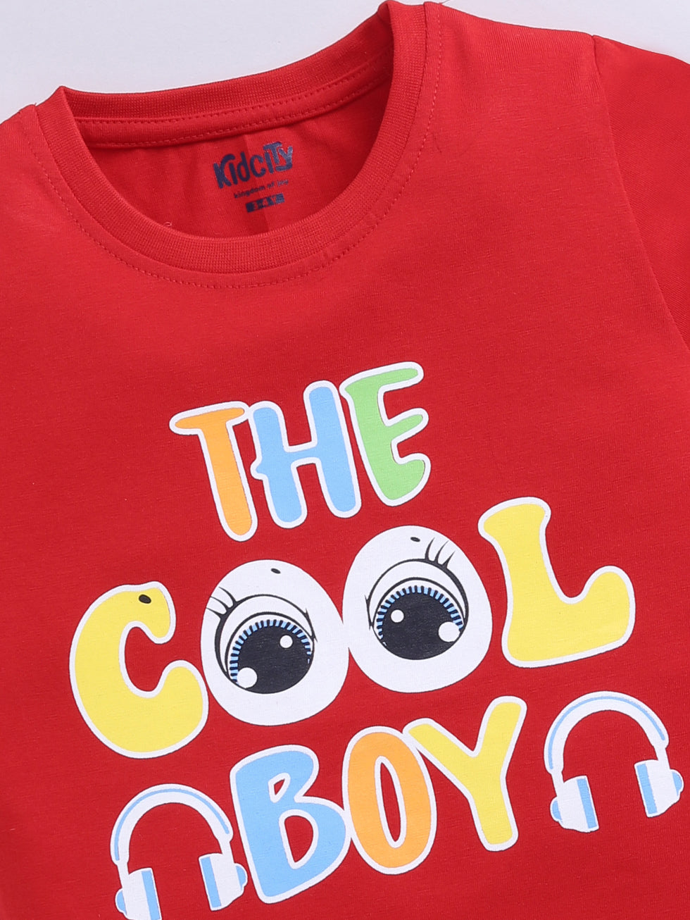 Kidcity Cotton Sinker The Cool Boy Text Placement Print T-Shirts - Red zoom view