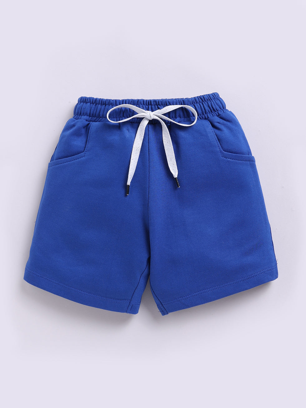 Kidcity Girls Cotton Loopknit Casual Drawstring Shorts - Blue front view