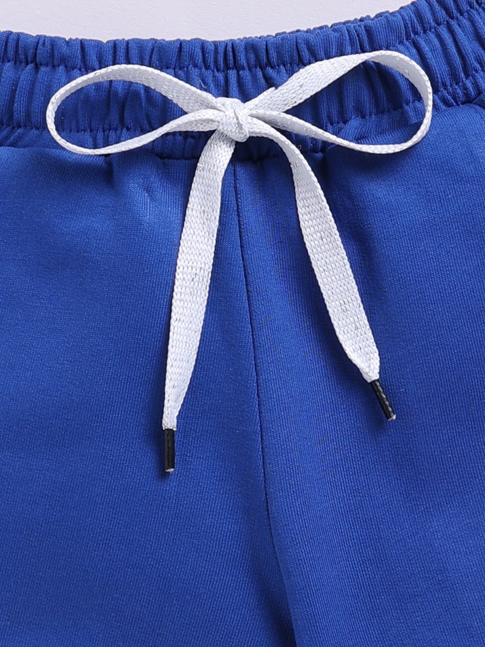 Kidcity Girls Cotton Loopknit Casual Drawstring Shorts - Blue zoom view