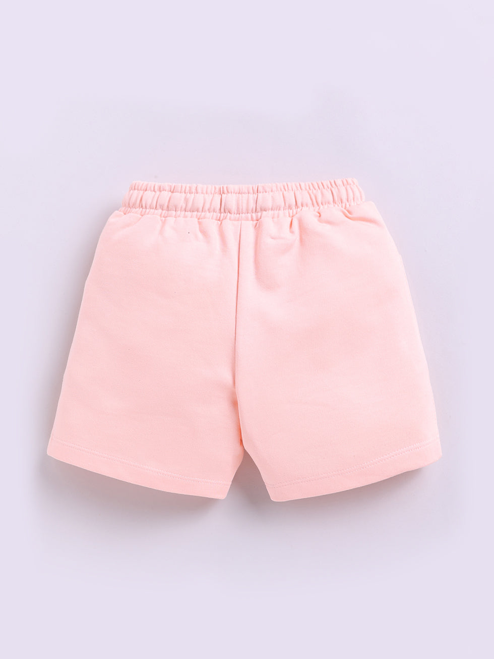 Kidcity Girls Cotton Loopknit Casual Drawstring Shorts - Light Peach Back View