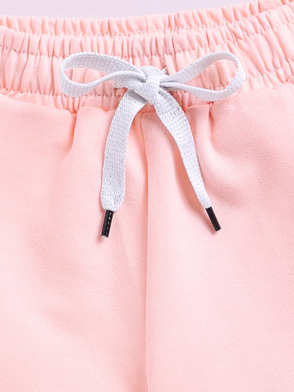 Kidcity Girls Cotton Loopknit Casual Drawstring Shorts - Light Peach Zoom View
