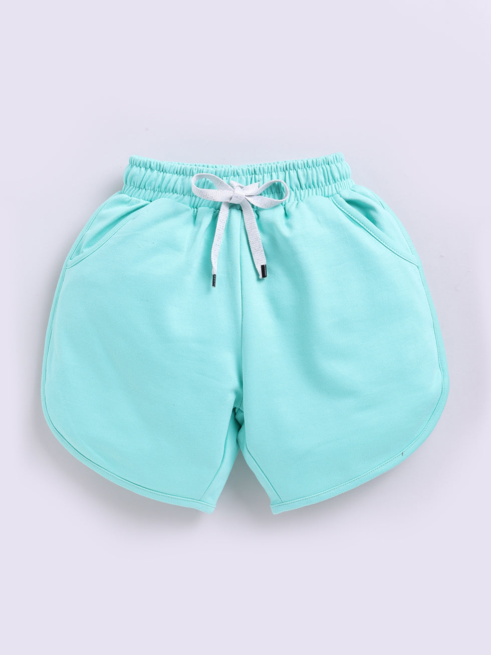 Kidcity Girls Cotton Loopknit Casual Shorts - Aqua Blue Front View