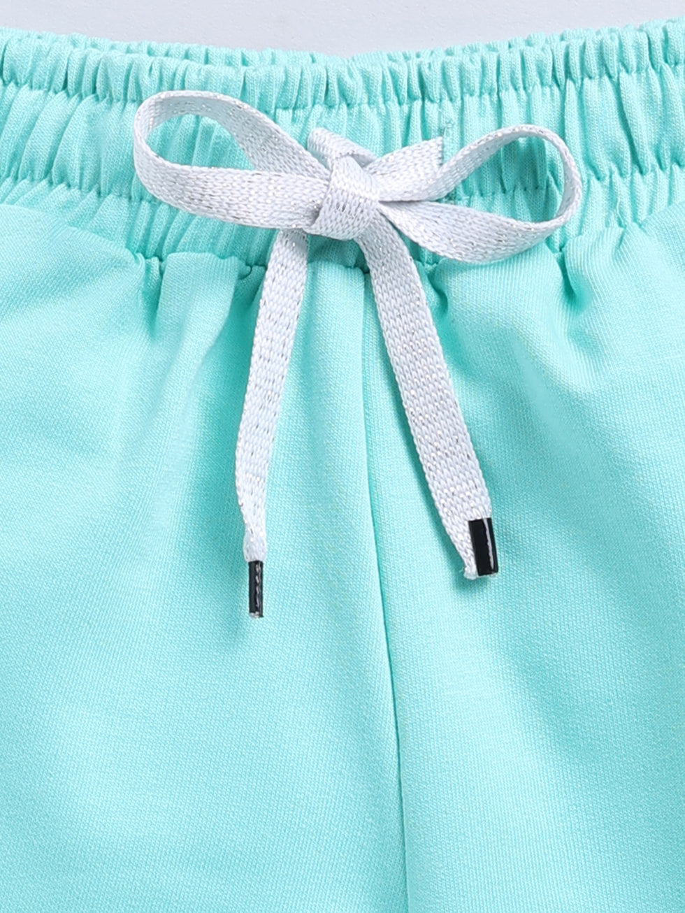 Kidcity Girls Cotton Loopknit Casual Shorts - Aqua Blue Zoom View