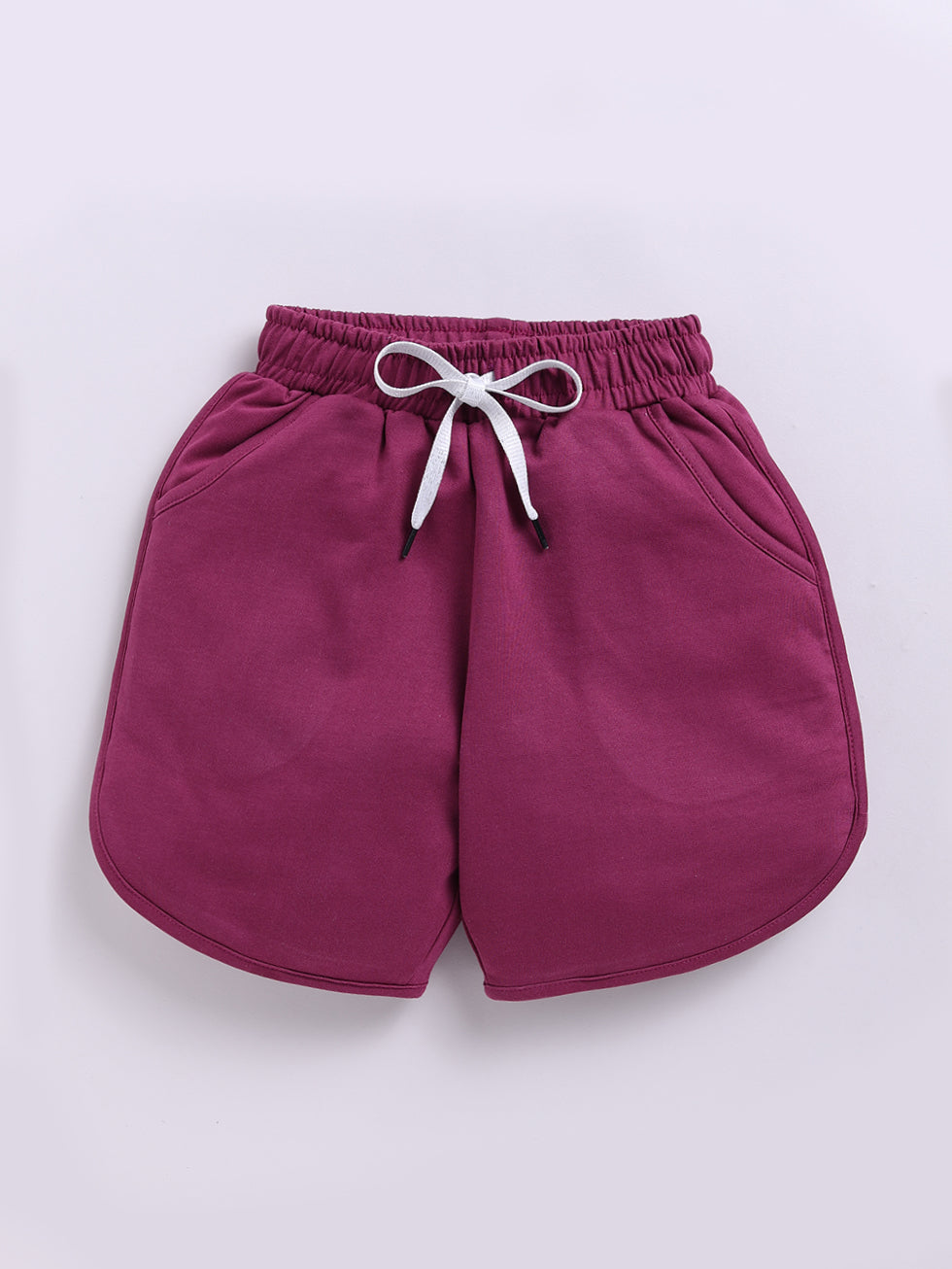 Kidcity Girls Cotton Loopknit Classic Shorts - Maroon Front View