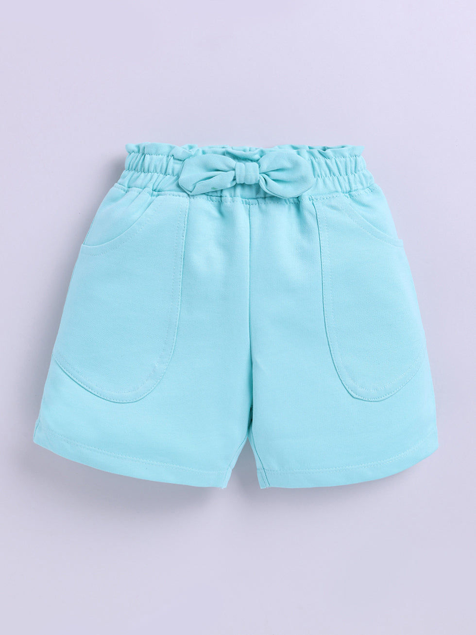 Kidcity Girls Cotton Loopknit Front Bow Shorts - Pista Green Front View