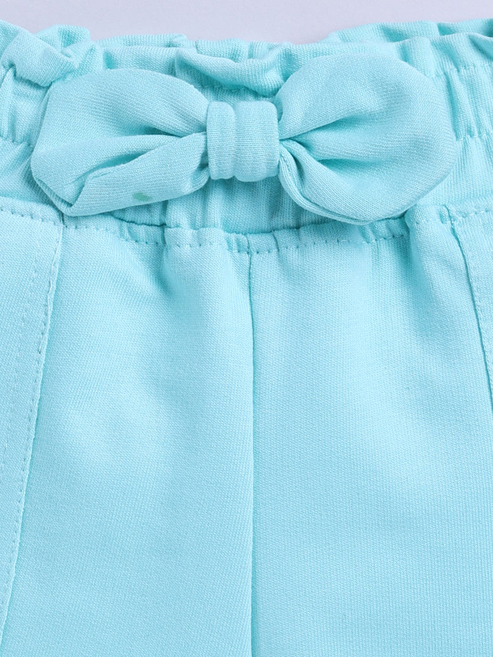 Kidcity Girls Cotton Loopknit Front Bow Shorts - Pista Green Zoom View