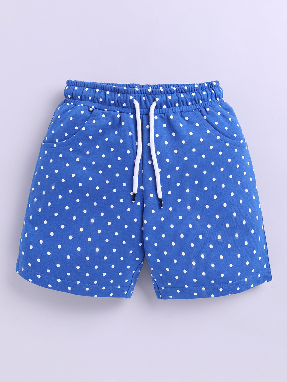 Kidcity Girls Cotton Loopknit Polka Dot Allover Print Shorts - Blue front view