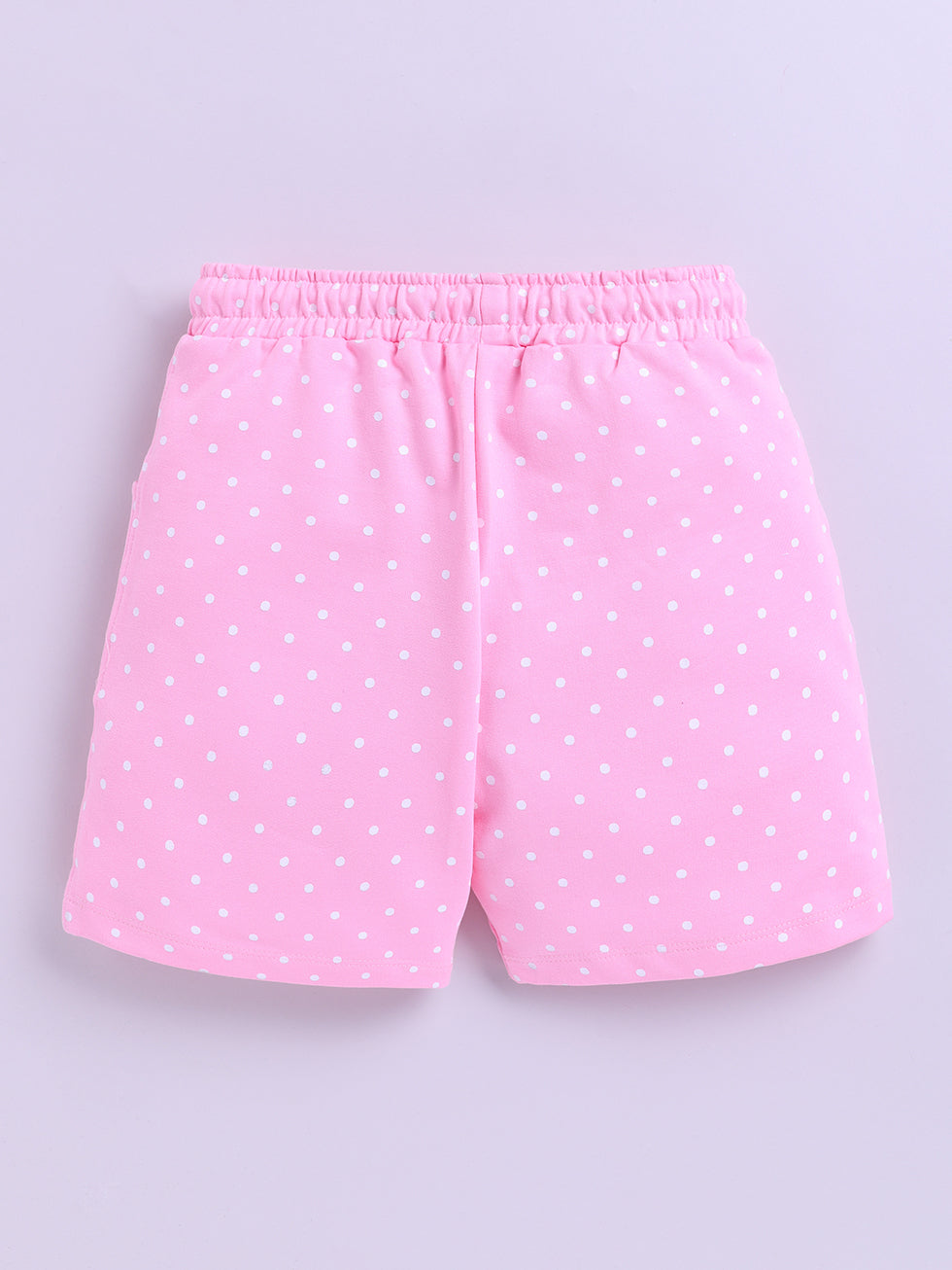 Kidcity Girls Cotton Loopknit Polka Dot Allover Print Shorts - Light Pink back view