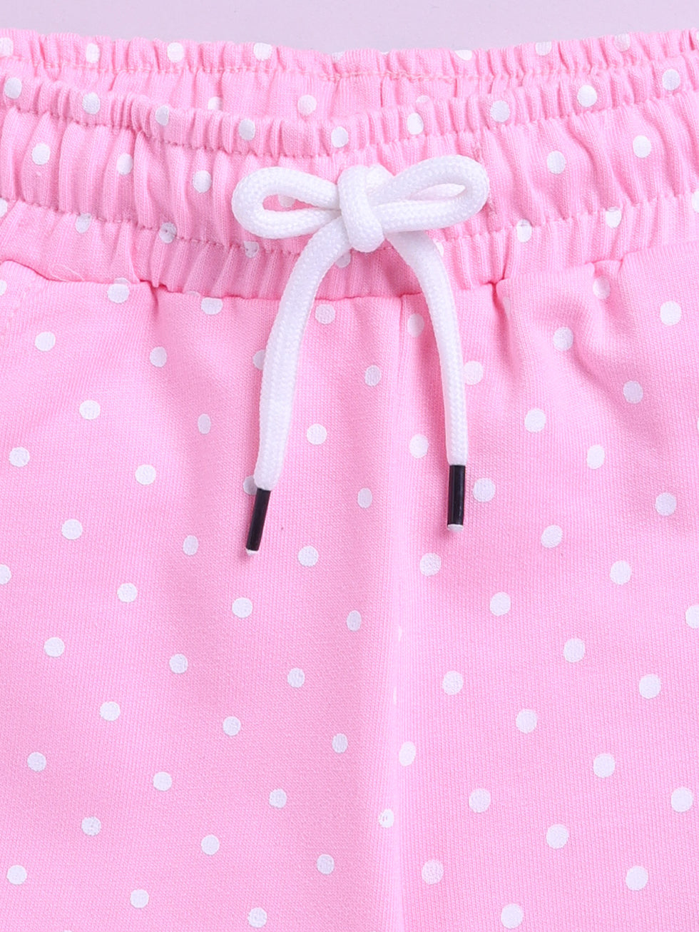 Kidcity Girls Cotton Loopknit Polka Dot Allover Print Shorts - Light Pink zoom view