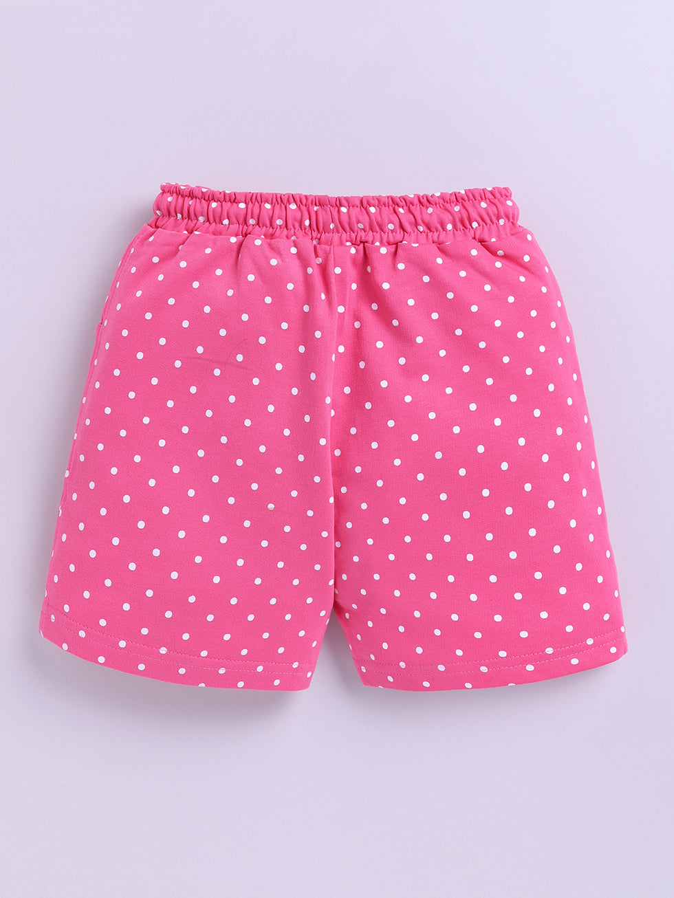 Kidcity Girls Cotton Loopknit Polka Dot Allover Print Shorts - Pink back view