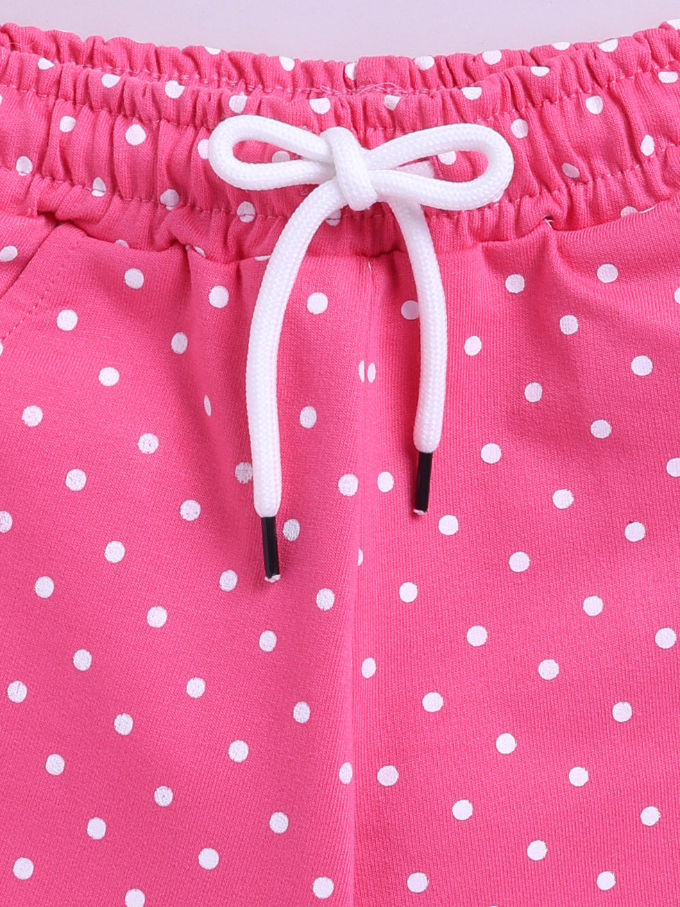 Kidcity Girls Cotton Loopknit Polka Dot Allover Print Shorts - Pink zoom view