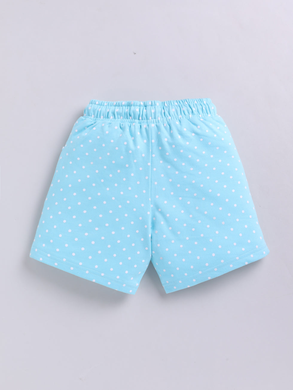 Kidcity Girls Cotton Loopknit Polka Dot Casual Shorts - Aqua Blue Back View