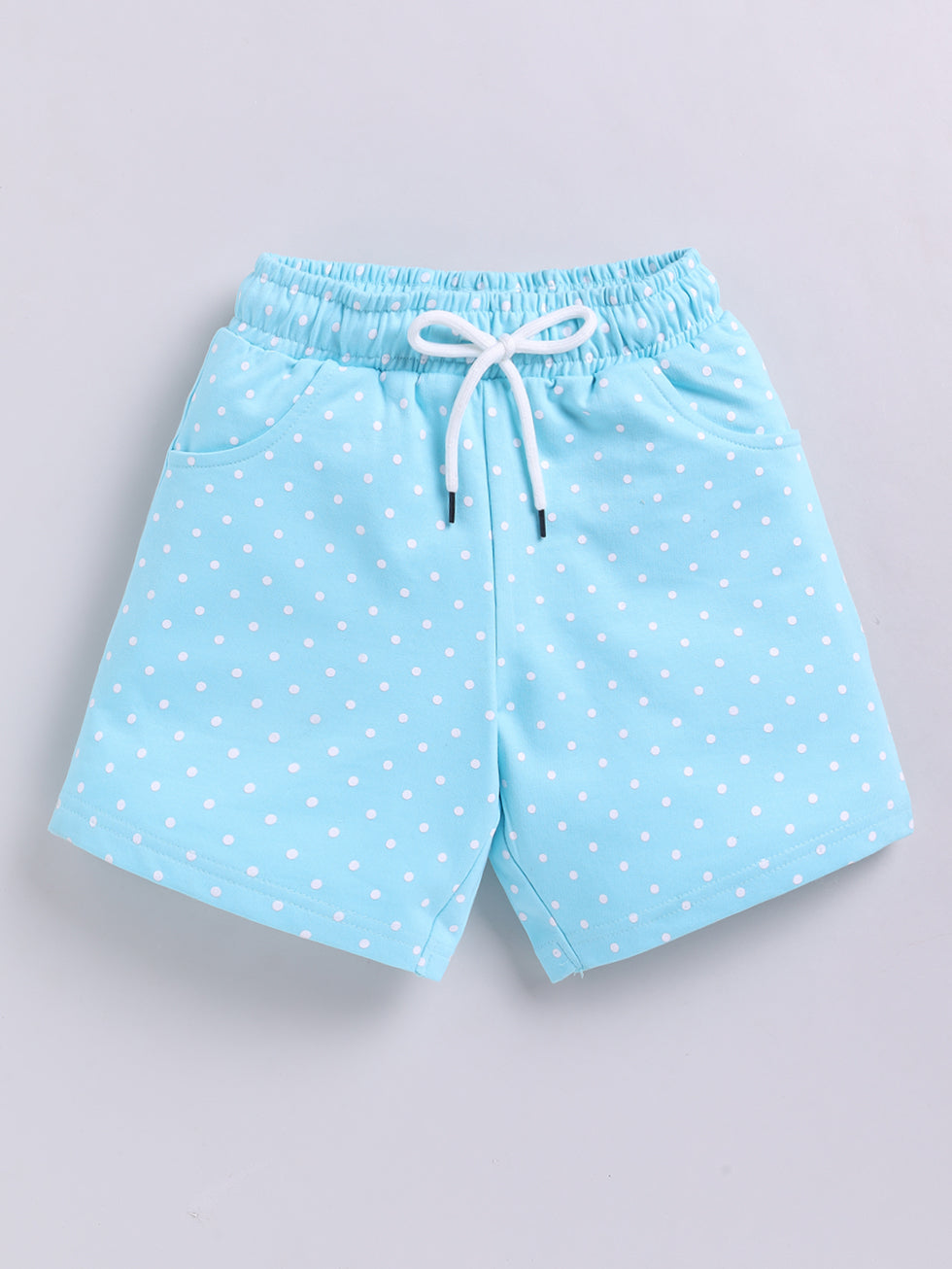 Kidcity Girls Cotton Loopknit Polka Dot Casual Shorts - Aqua Blue Front View