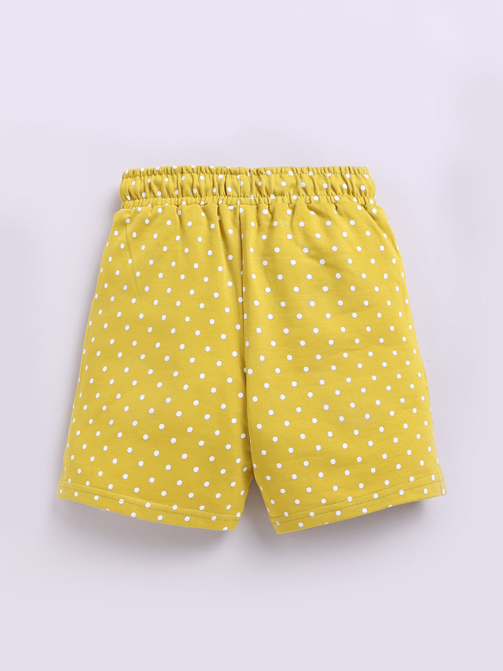 Kidcity Girls Cotton Loopknit Polka Dot Casual Shorts - Mustard Back View
