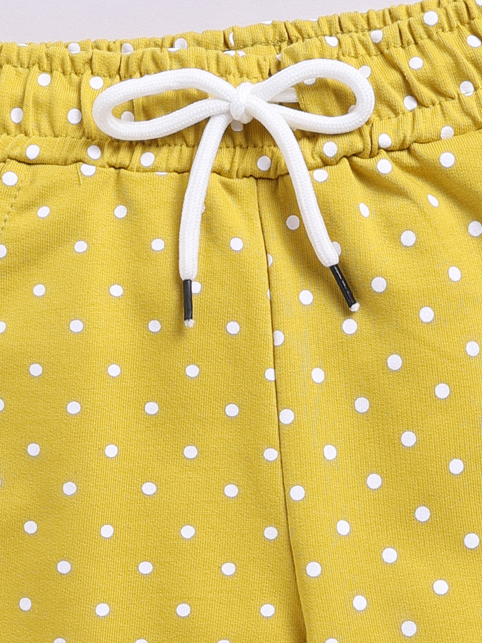 Kidcity Girls Cotton Loopknit Polka Dot Casual Shorts - Mustard Zoom View
