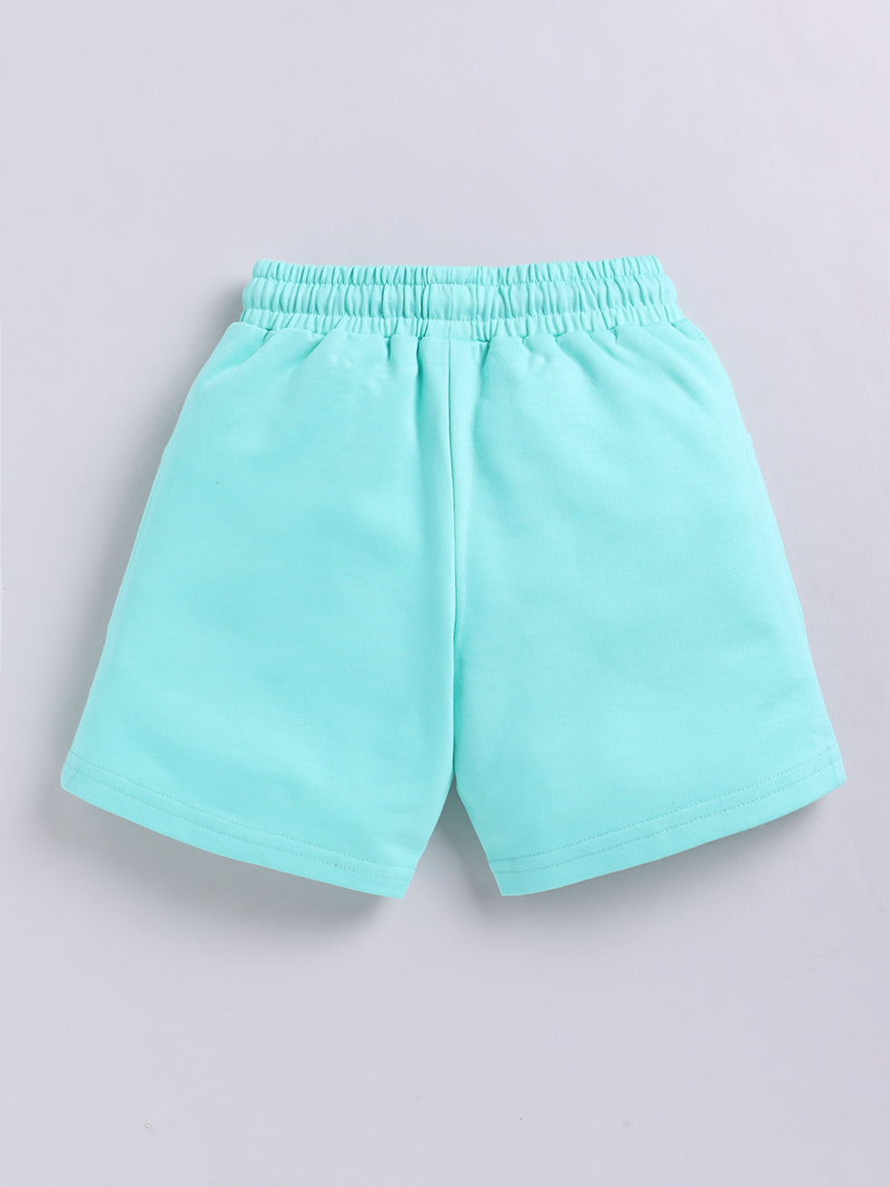 Kidcity Girls Cotton Loopknit Text Print Shorts - Aqua Blue back view
