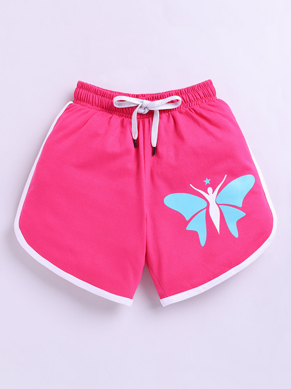 Kidcity Girls Cotton Sinker Butterfly Placement Print Shorts -Pink front view