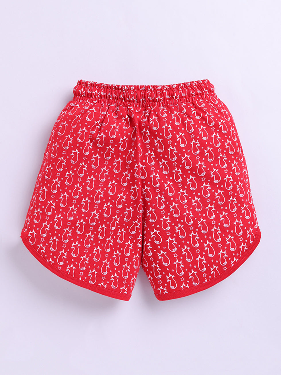 Kidcity Girls Cotton Sinker Cat & Star Allover Print Shorts - Red back view