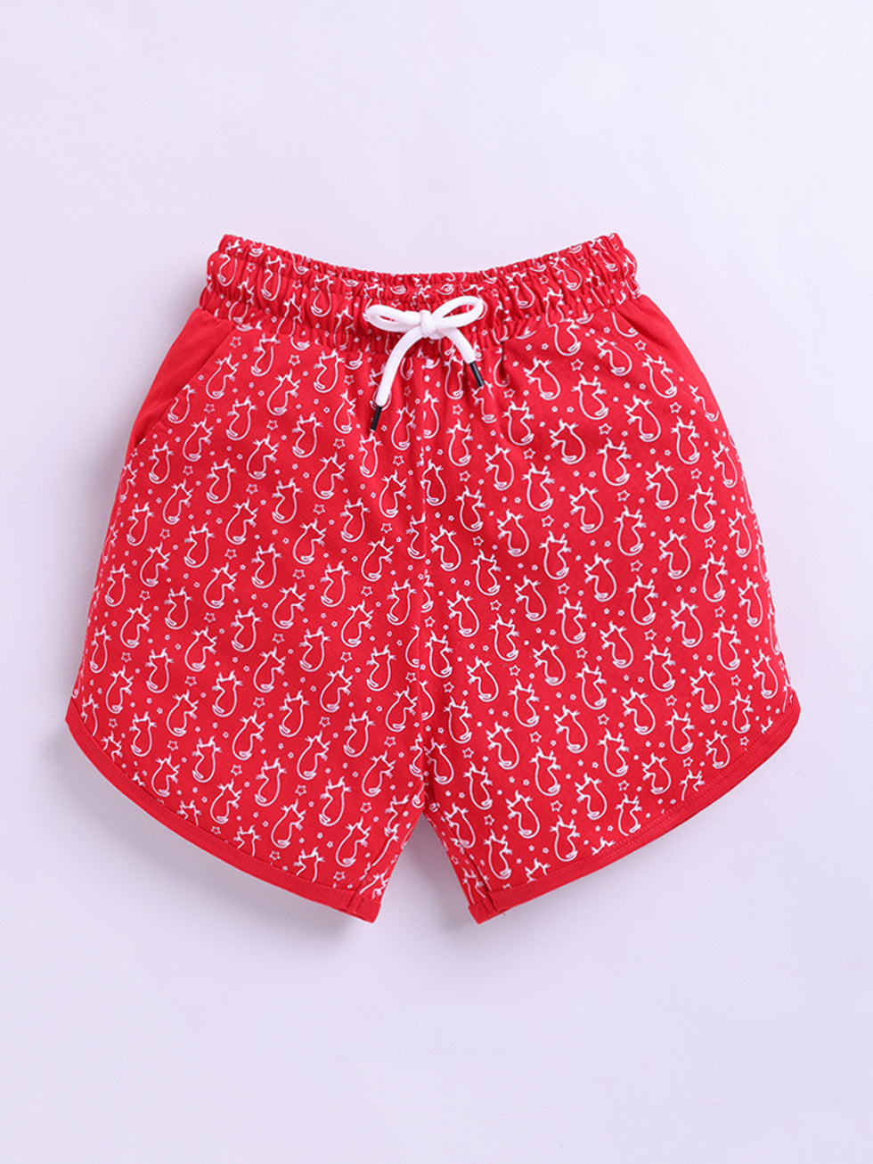 Kidcity Girls Cotton Sinker Cat & Star Allover Print Shorts - Red front view