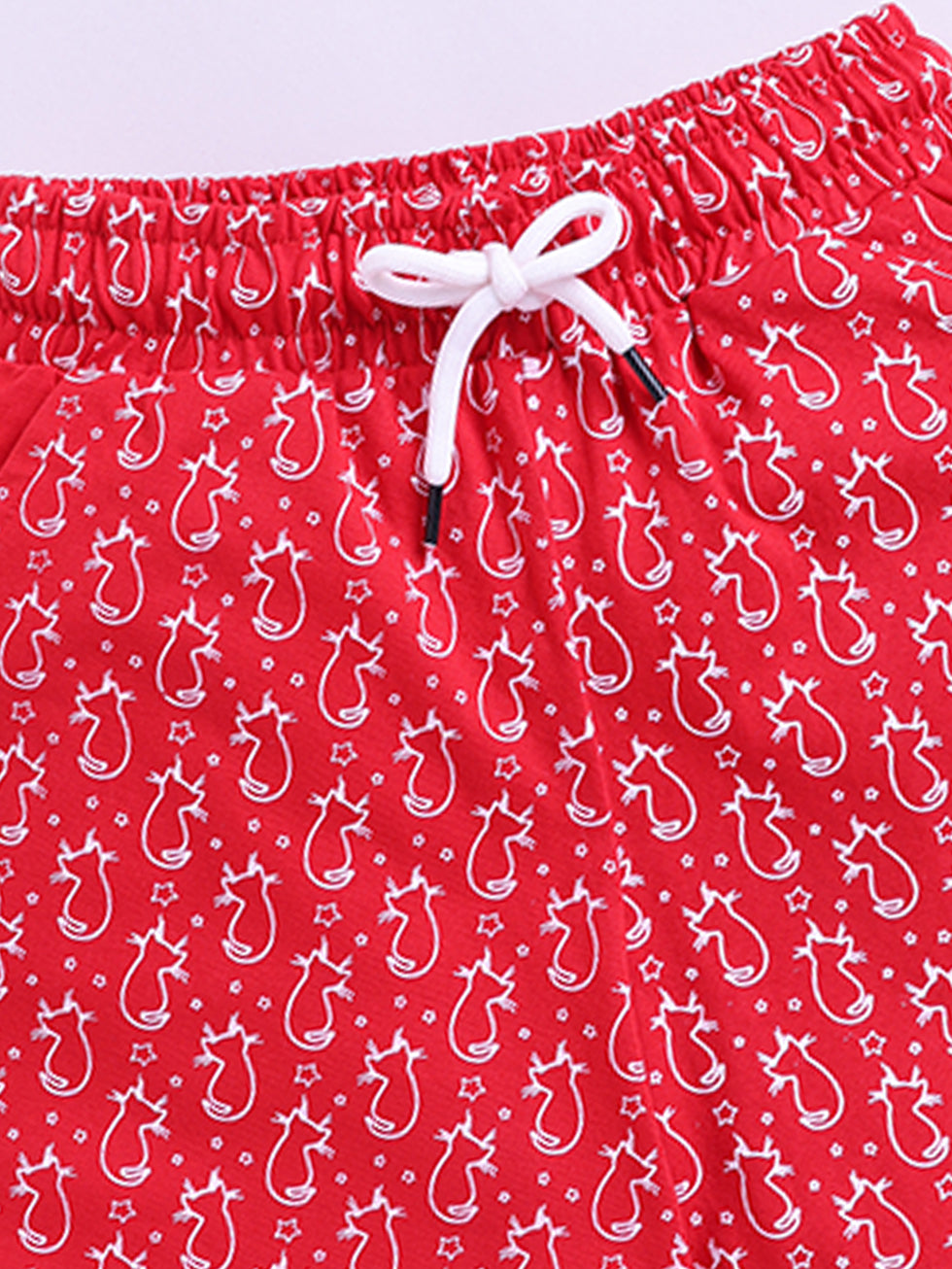 Kidcity Girls Cotton Sinker Cat & Star Allover Print Shorts - Red zoom view