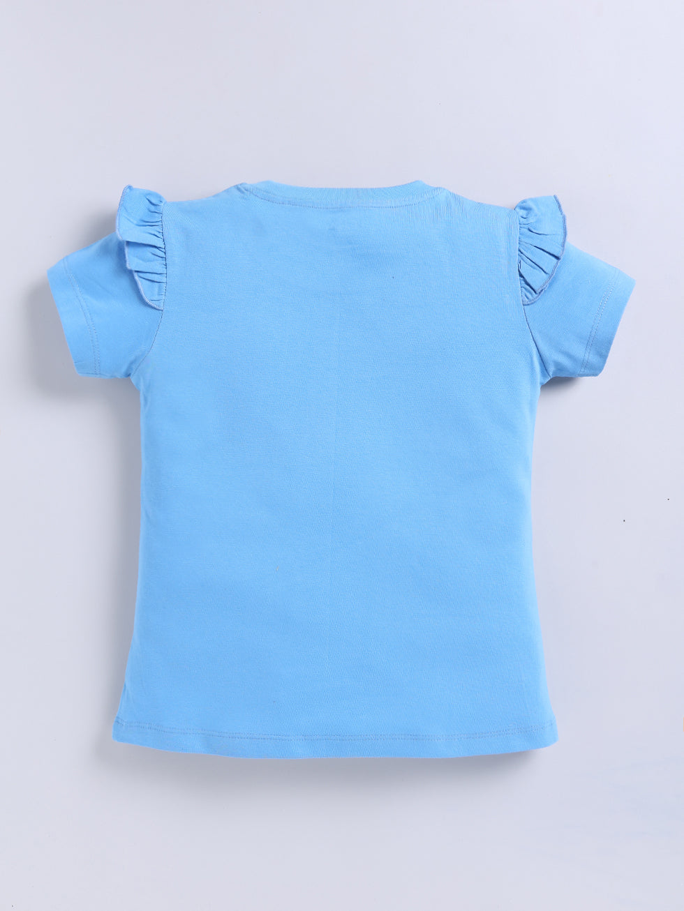 Kidcity Girls Cotton Sinker Cutest Ever Text  Print Half Sleeves Tops - Sky Blue Back View