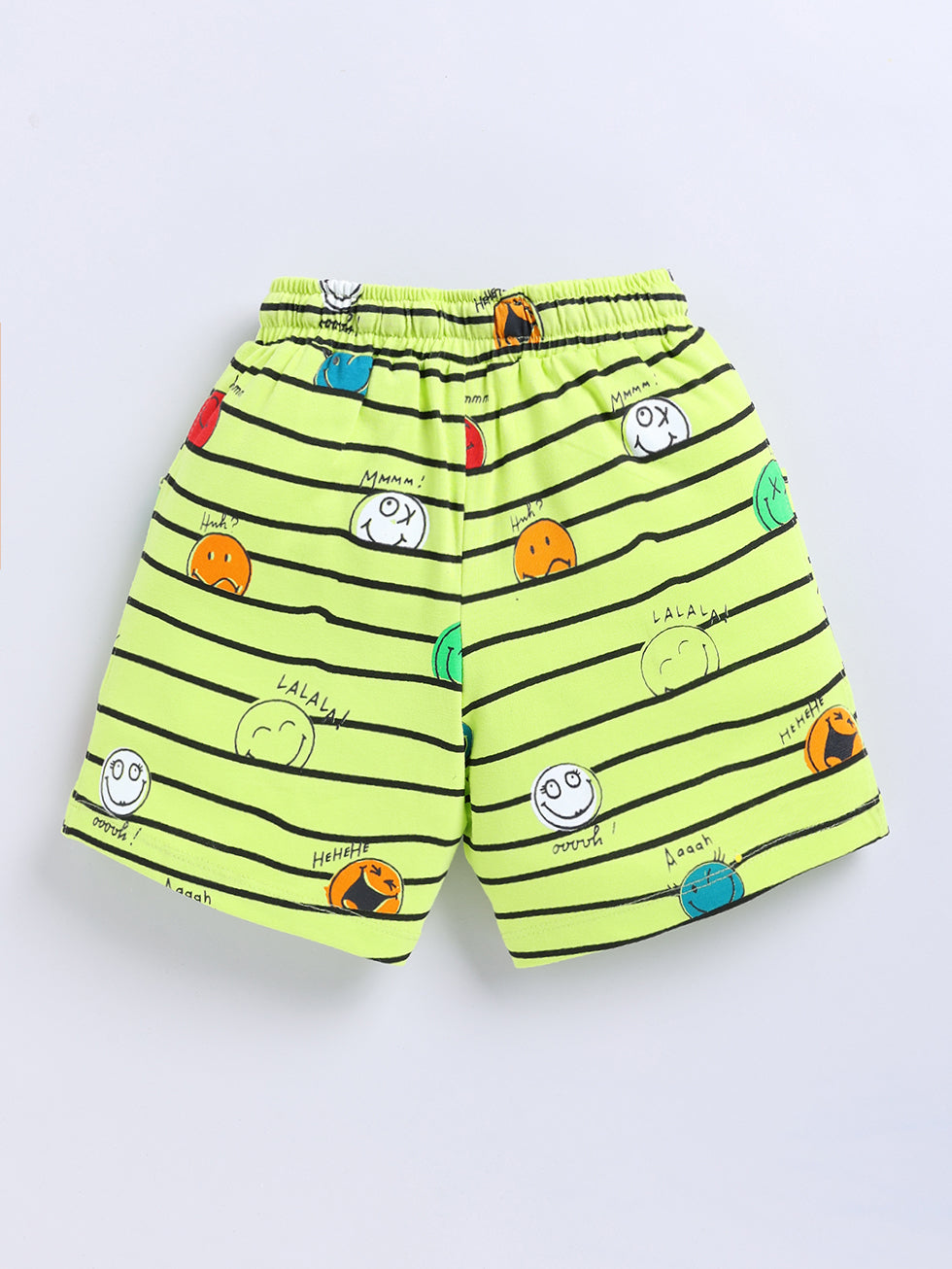 Kidcity Girls Cotton Sinker Emoji Graphic Allover Print Shorts -Light Green back view