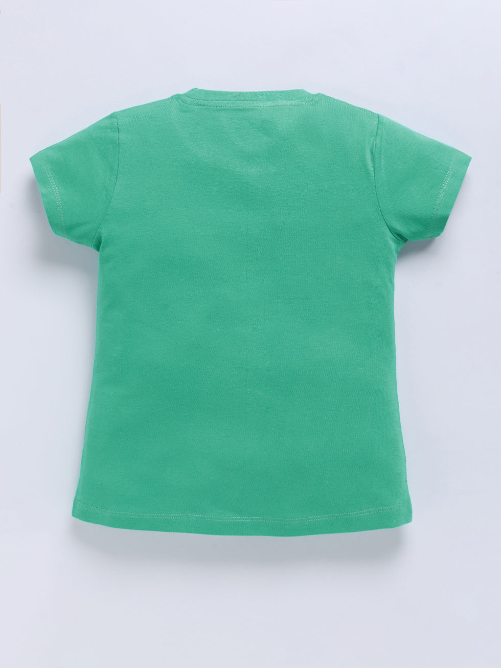 Kidcity Girls Cotton Sinker Enjoy the Movie Text and Popcorn Bucket Graphic Print Half Sleeves Tops - Light Green Back View