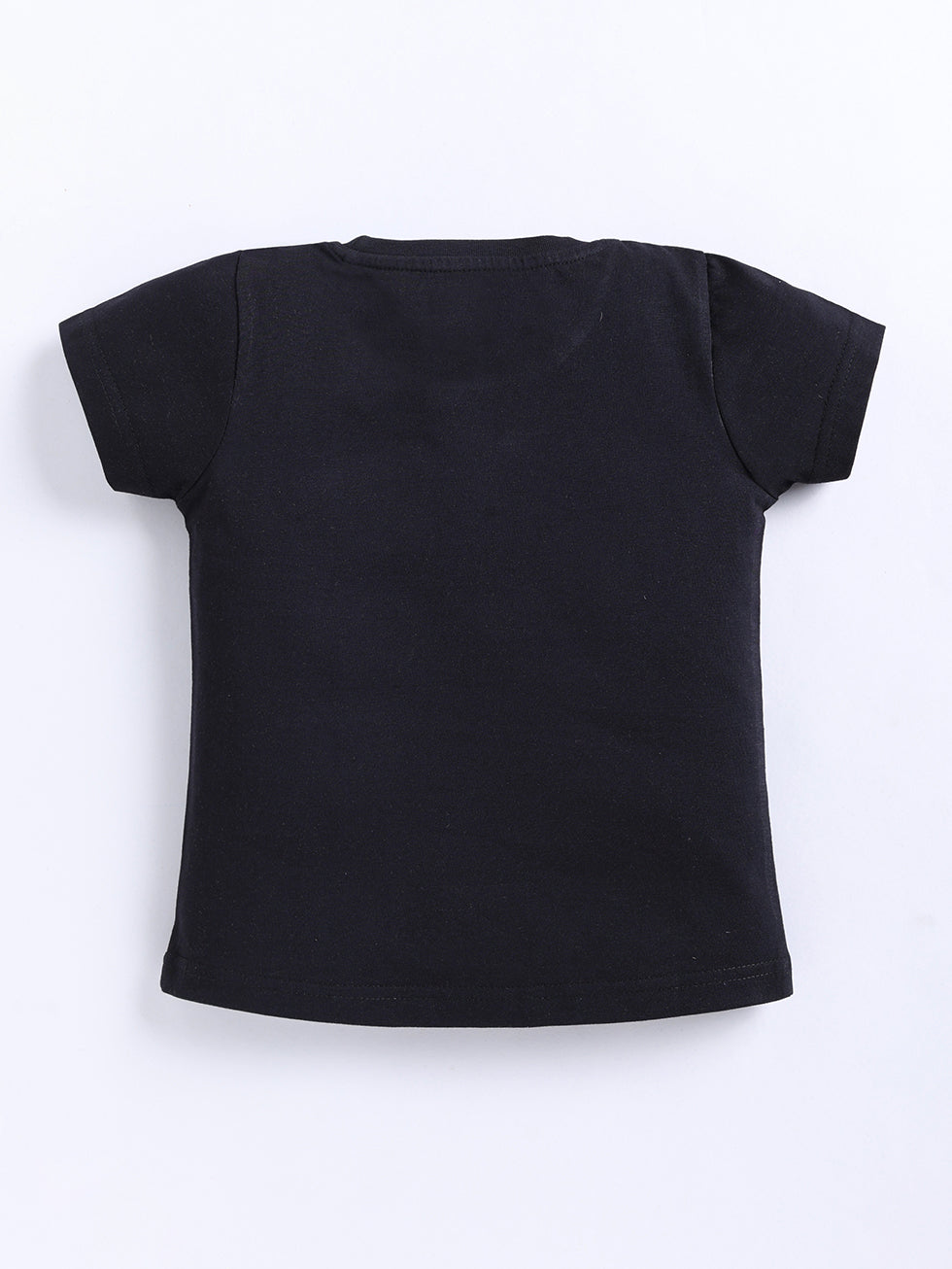 Kidcity Girls Cotton Sinker Floral Bear Graphic Print Half Sleeve Tops - Black Back View