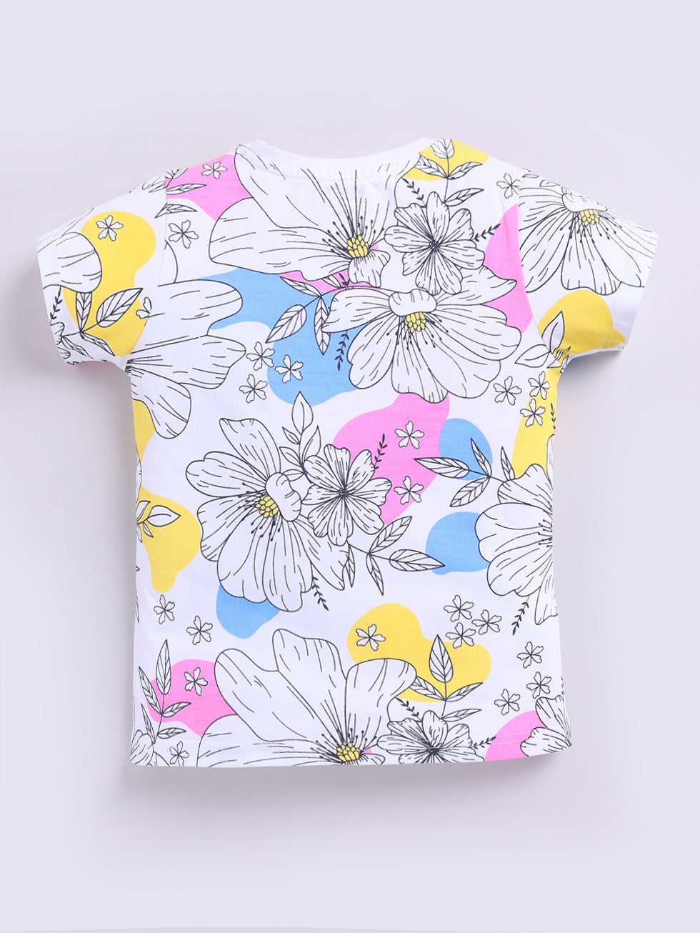 Kidcity Girls Cotton Sinker Flower Allover Print Half Sleeves Top - White Back View
