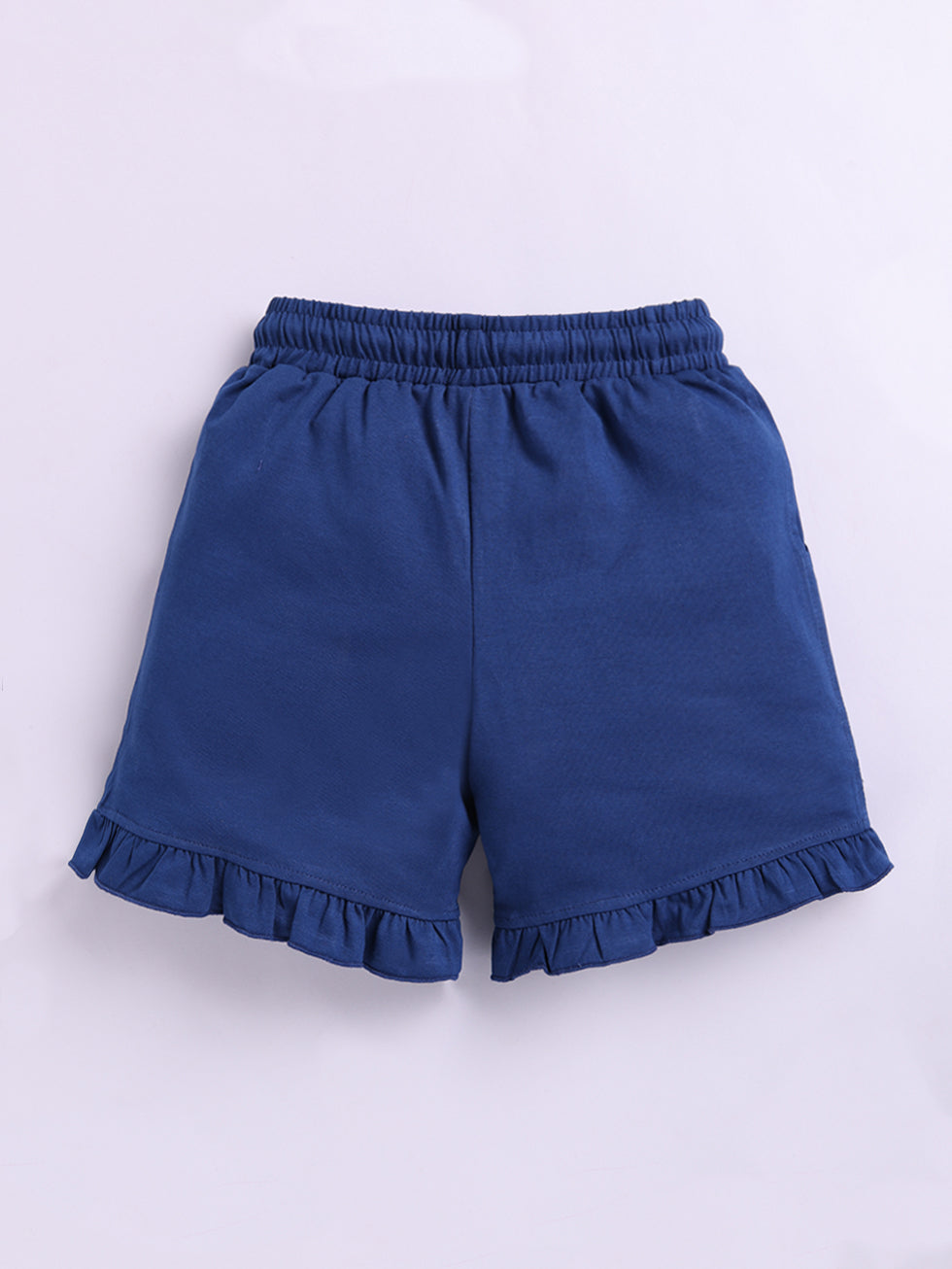 Kidcity Girls Cotton Sinker Flower Placement Print Shorts -Navy back view