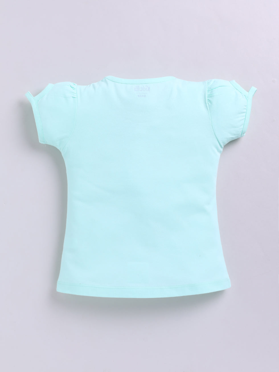 Kidcity Girls Cotton Sinker Half Sleeves Heart Print Tops - Light Blue Back View