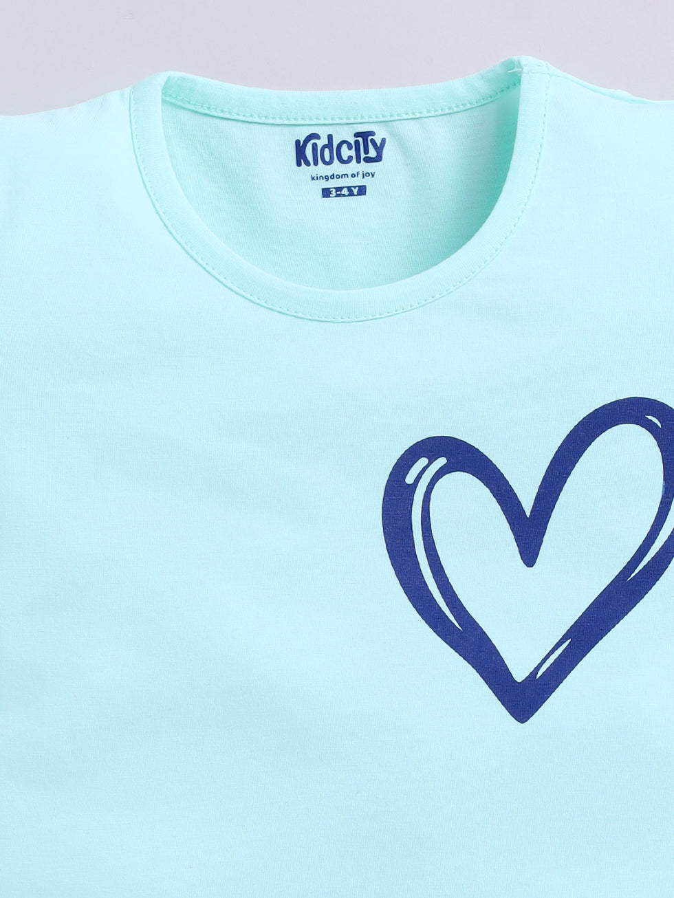 Kidcity Girls Cotton Sinker Half Sleeves Heart Print Tops - Light Blue Zoom View