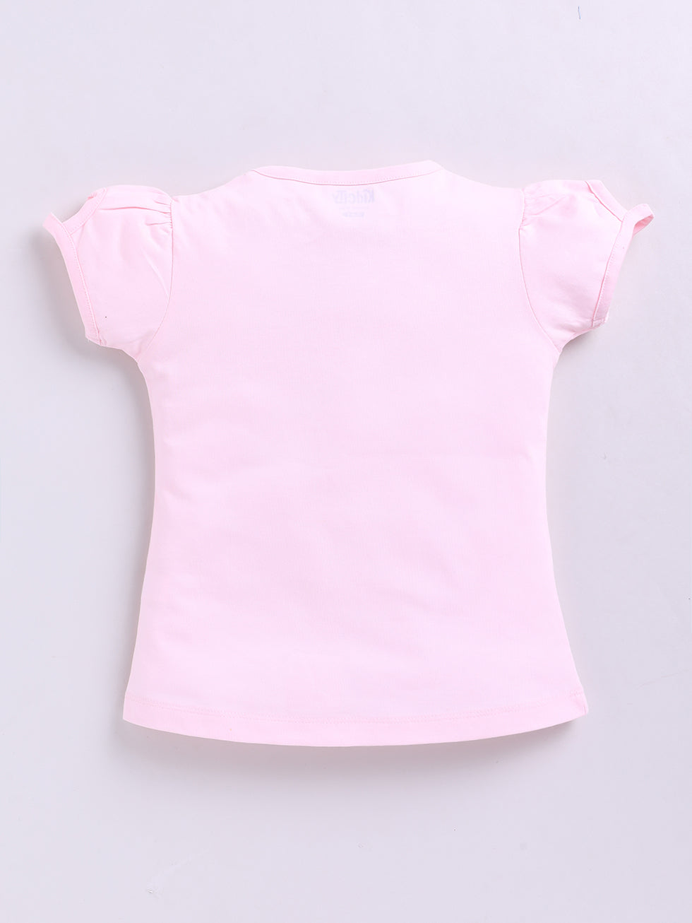 Kidcity Girls Cotton Sinker Half Sleeves Heart and Text Print Tops - Baby Pink back view
