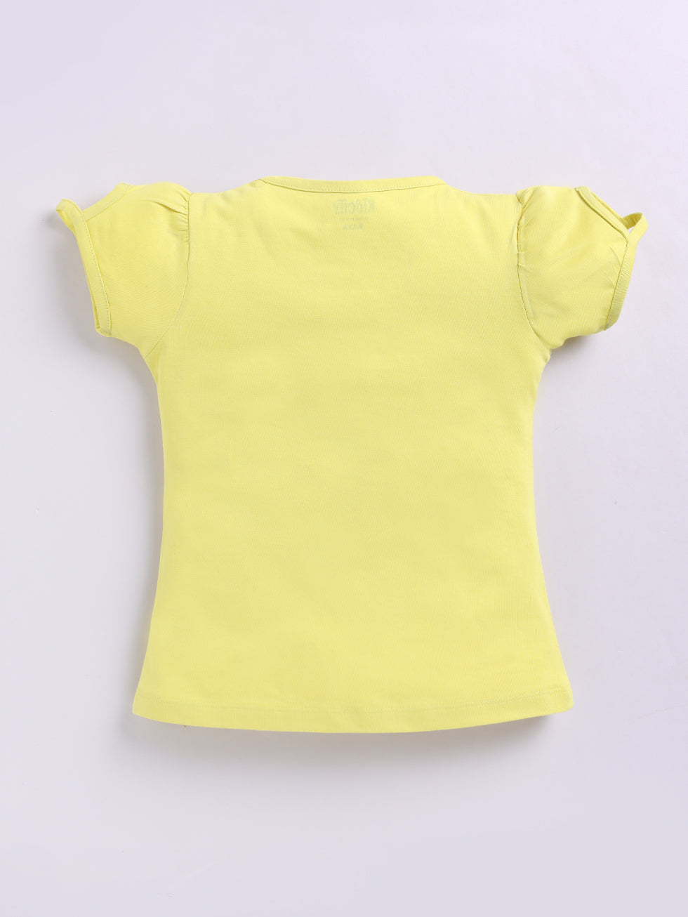 Kidcity Girls Cotton Sinker Half Sleeves Heart and Text Print Tops - Lime Green Back view