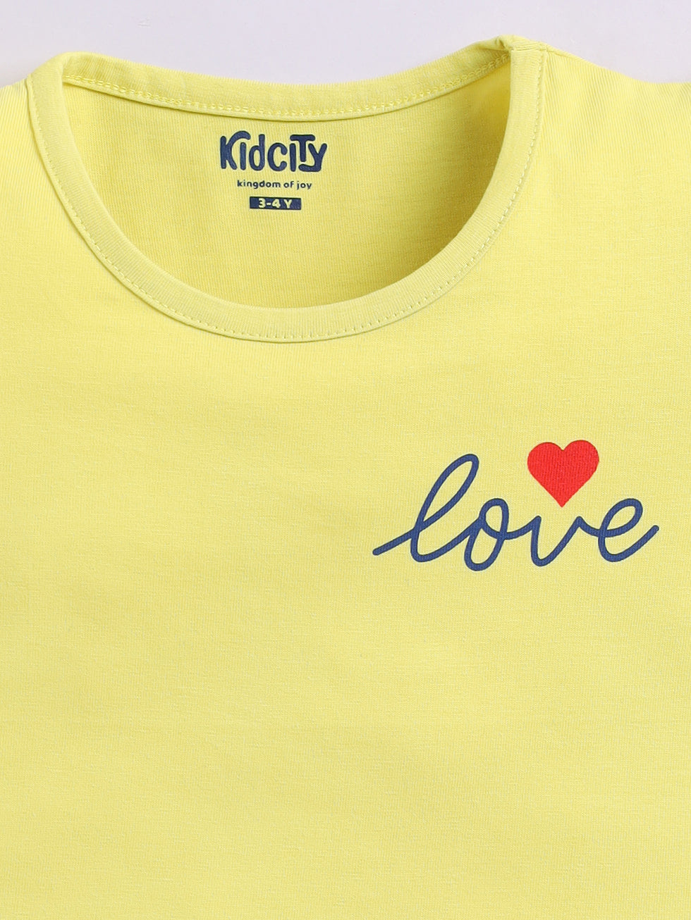 Kidcity Girls Cotton Sinker Half Sleeves Heart and Text Print Tops - Lime Green Zoom view